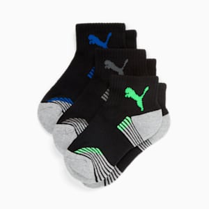 Big Kids Quarter Crew Socks [3 Pairs], BLACK / GREEN, extralarge
